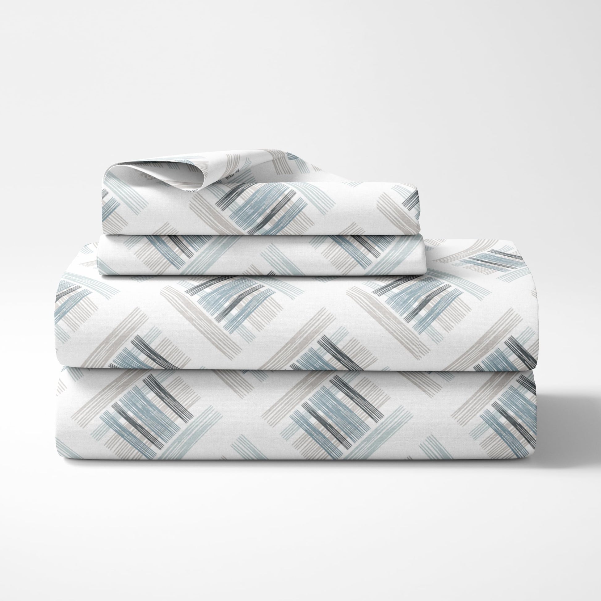 Mist Grid 186 TC Cotton King Size Bedsheet with 2 Pillow Covers - Soft & Breathable Pure Cotton, 108 x 108 Inches