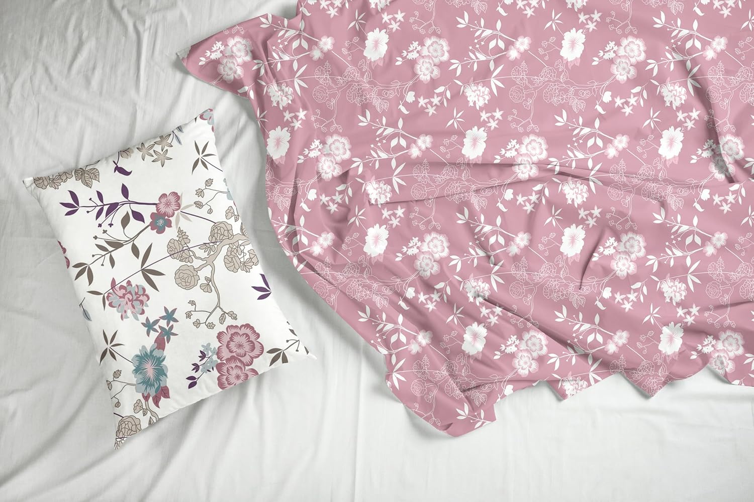 Soft Pink Florals Soft & Breathable 100% Cotton Flat King Bedsheet, 144 TC