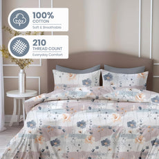 Blue & Peach Double Bedsheet - 210 TC 100% Cotton with 2 Pillow Covers (90 x 90 Inches)