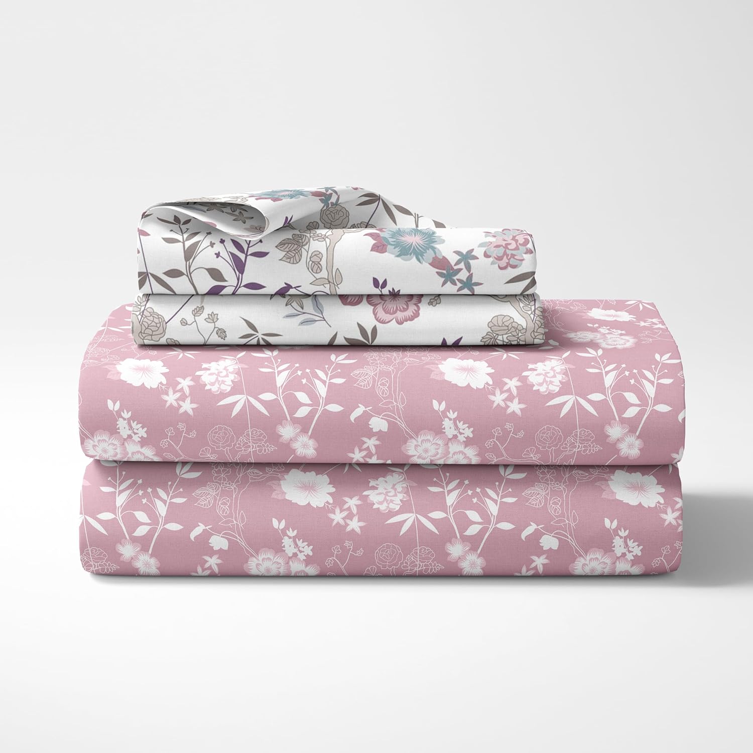 Soft Pink Florals Soft & Breathable 100% Cotton Flat King Bedsheet, 144 TC