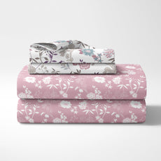 Loreto Cotton Double Fitted Bedsheet | Pink Floral