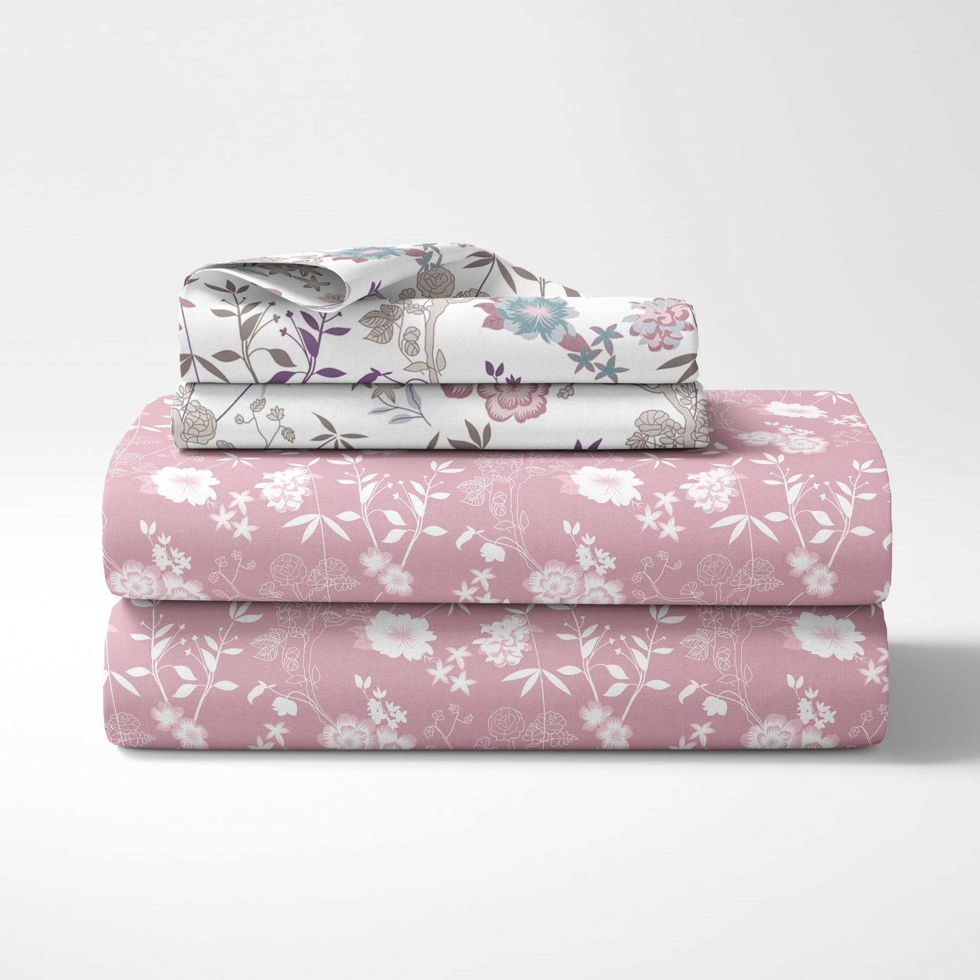 Loreto Cotton Double Fitted Bedsheet | Pink Floral