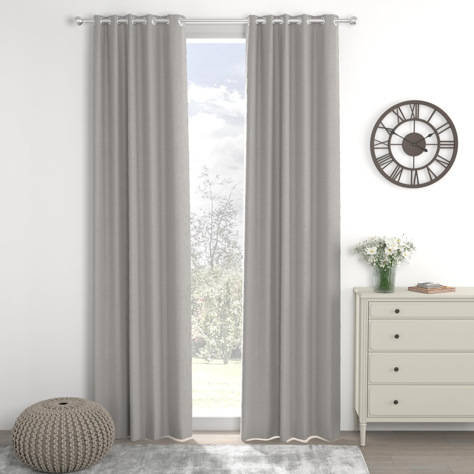 French Grey Door Curtain - Blackout Set of 2 (4 x 7 ft)