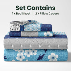 Blue Floral 100% Cotton Flat Double Bedsheet, 186 TC