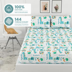Rainbow Animal Parade 100% Cotton Double Fitted Bedsheet with 2 Pillow Covers, 144 TC, 78 x 60 Inches