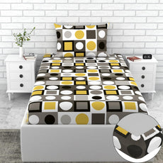 Loreto Cotton Single Fitted Bedsheet | Forged Iron Grey and Lemon Zest Yellow