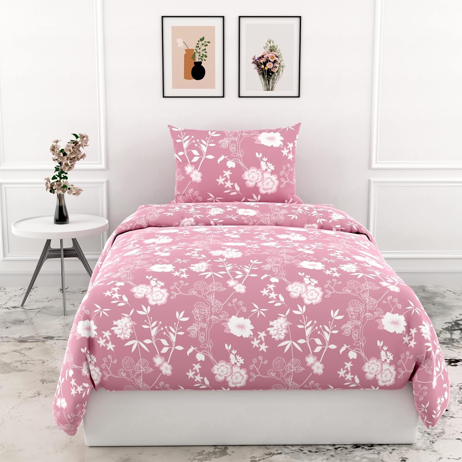 Loreto Cotton Single Bedsheet | Blush Pink Vine Blooms Soft & Breathable