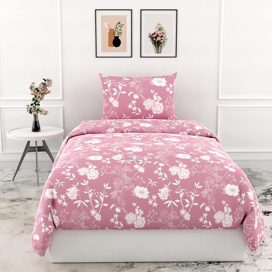 Loreto Cotton Single Bedsheet | Blush Pink Vine Blooms Soft & Breathable