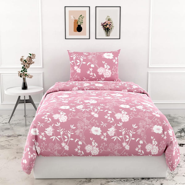 Loreto Cotton Single Bedsheet | Blush Pink Vine Blooms Soft & Breathable