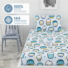 Kawaii Pastel Sky 144 TC 100% Cotton Elastic Fitted Single Bedsheet with 1 Pillow Cover - 78 x 36 Inches