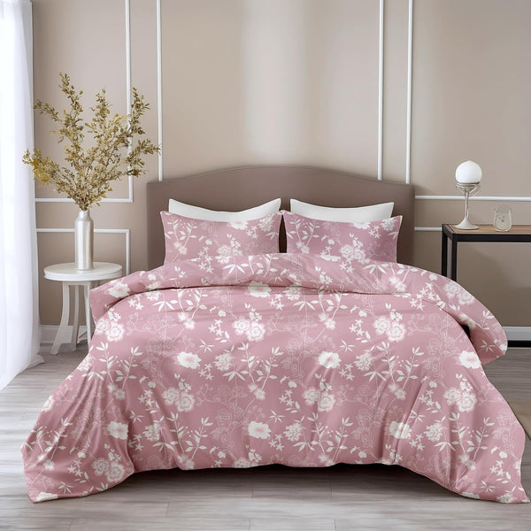 Loreto Cotton Double Bedsheet | Blush Pink Vine Blooms Soft & Breathable