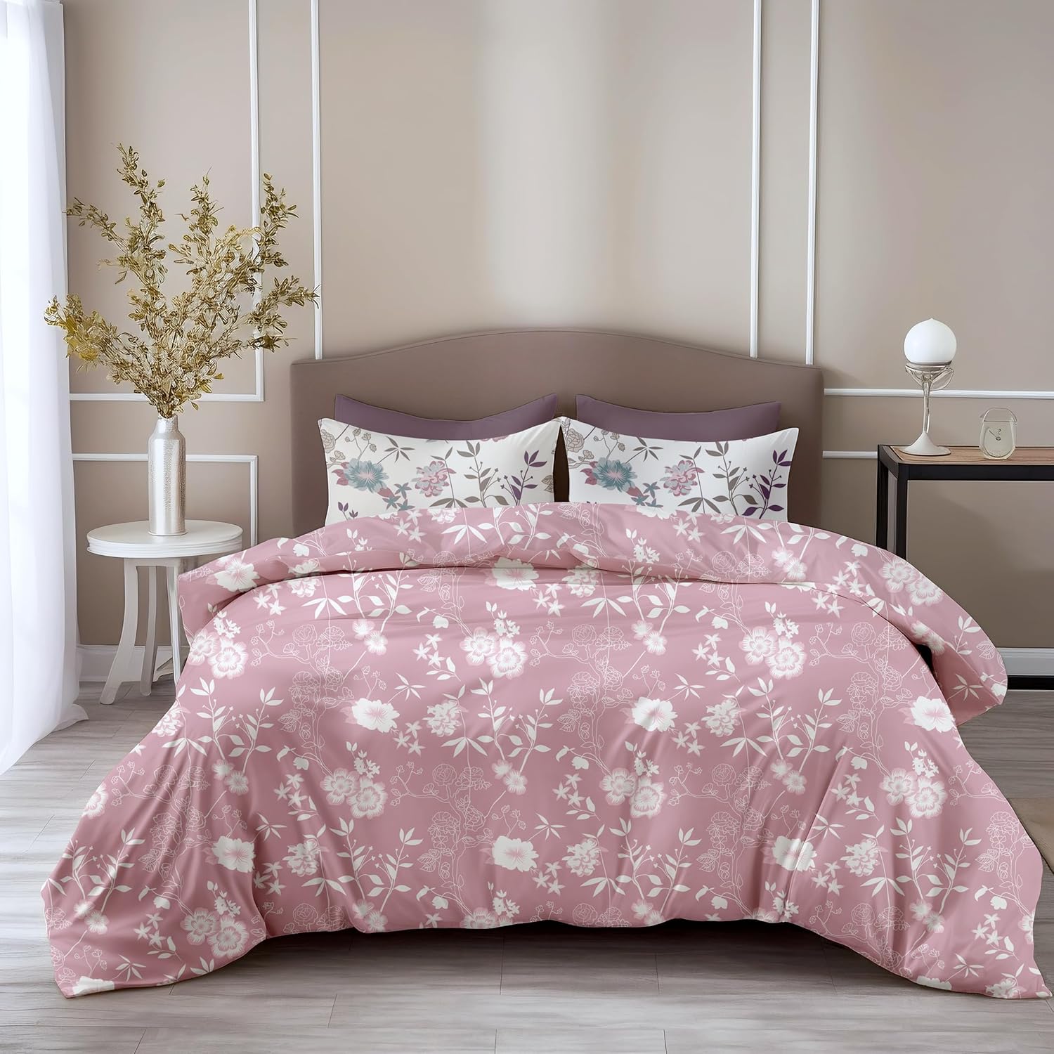 Loreto Cotton King Bedsheet | Soft Pink Florals Soft & Breathable