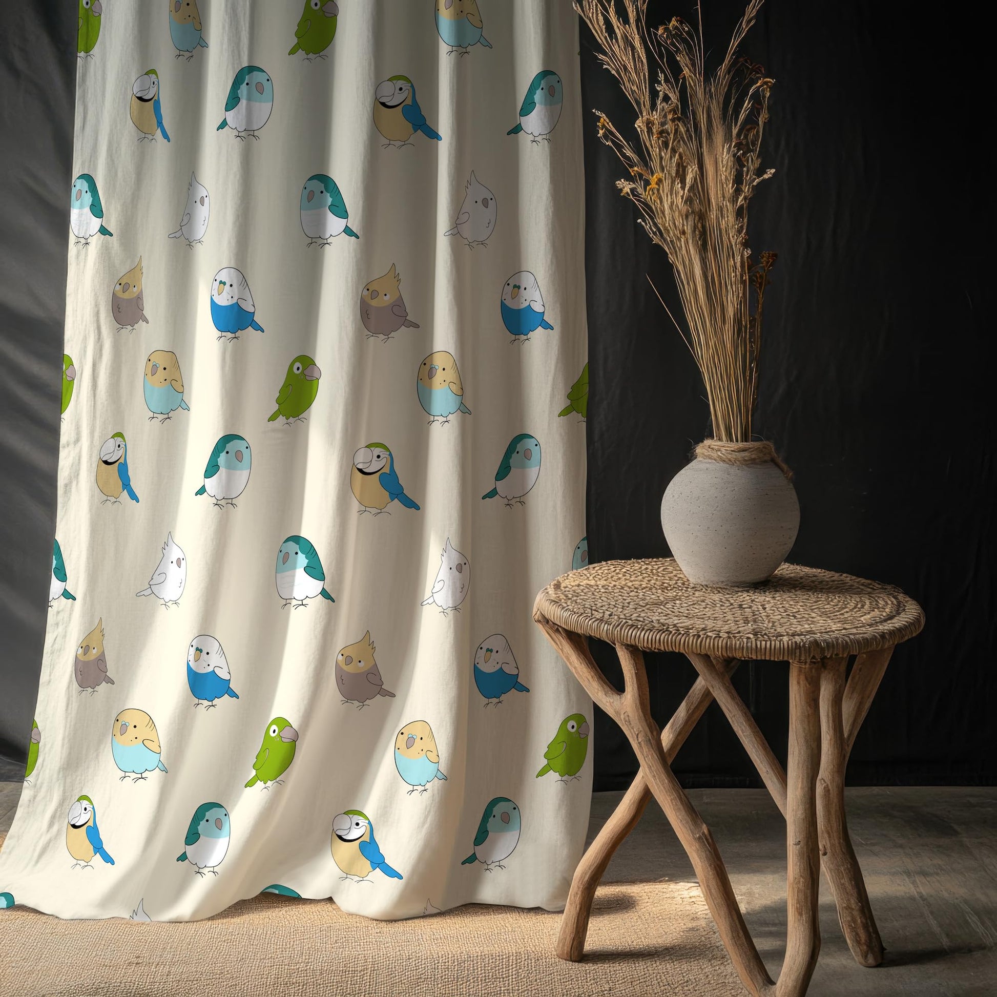 Multicolor Birds Window Curtain - Cotton Set of 1 (4 x 5 ft)