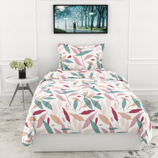 Pink Leaf Whisper Single Bedsheet - 210 TC 100% Cotton with 1 Pillow Cover (58 x 88 Inches)