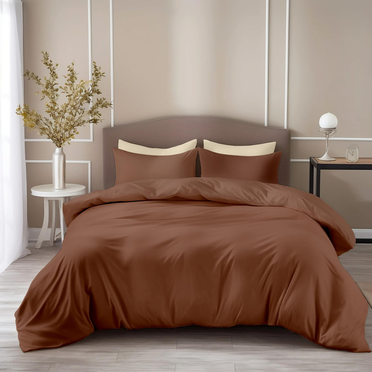 Loreto Toffee Brown King Bedsheet | 210 TC | 100% Cotton | 104 x 104 Inches - main product image