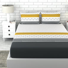 Loreto Cotton Double Bedsheet | Granite Black and Golden Haze