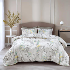 Grey Botanical 100% Pure Cotton Double Bedsheet, 186 TC, 86 x 96 Inches, Soft & Breathable with 2 Pillow Covers