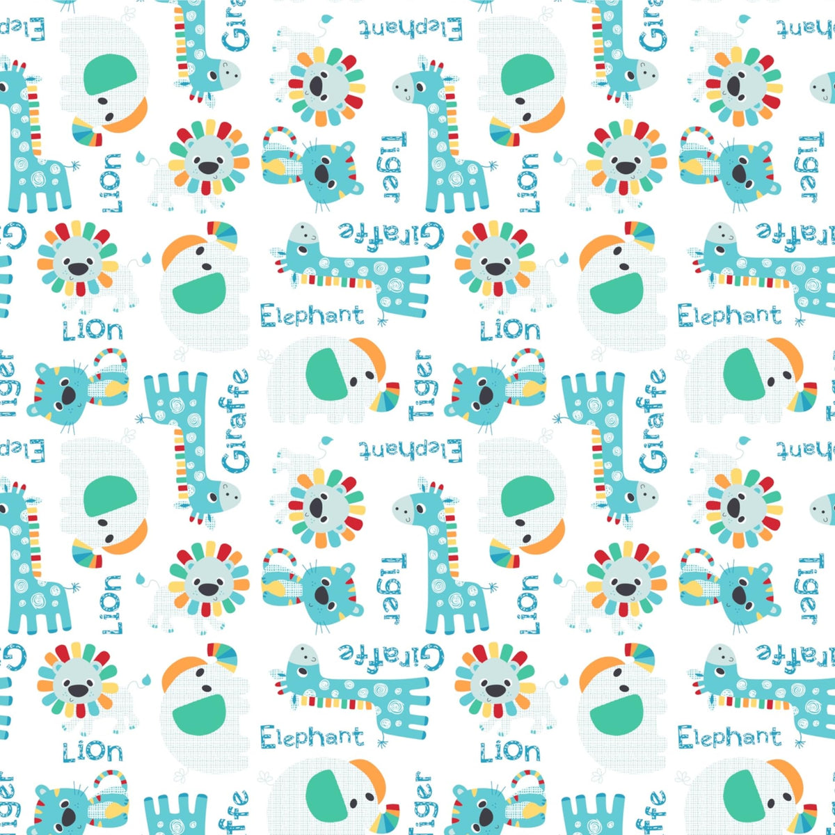 Aqua & Rainbow Animal 144 TC 100% Cotton Elastic Fitted Single Bedsheet with 1 Pillow Cover - 78 x 36 Inches