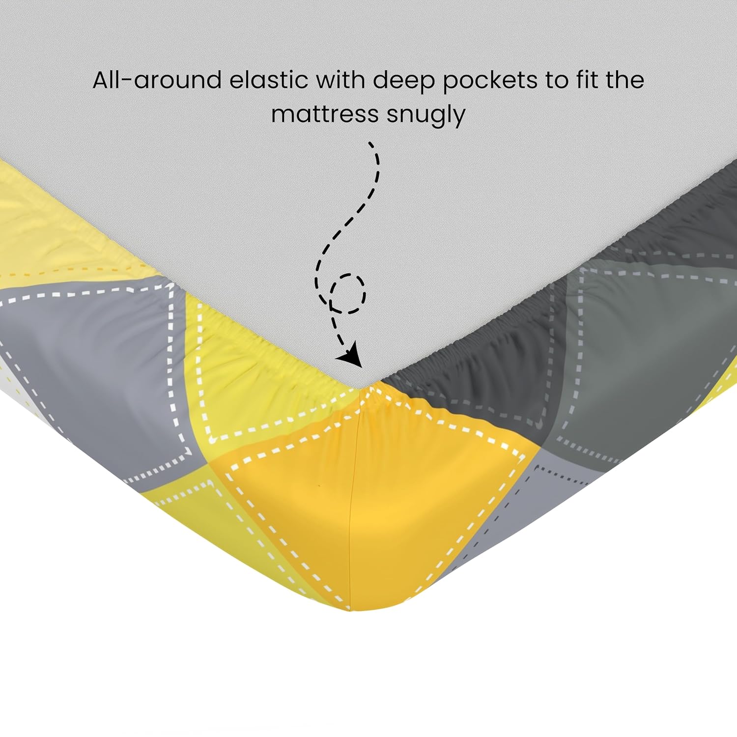Yellow & Grey Checkered 100% Cotton Double Fitted Bedsheet, 144 TC