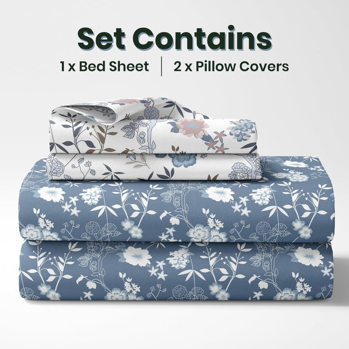 Blush Blue Floral Vines Soft & Breathable 100% Cotton Flat Double Bedsheet, 144 TC