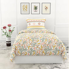 Loreto Cotton Single Bedsheet | Green and Yellow Botanical Harmony