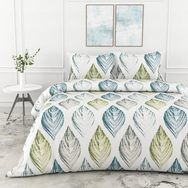 Loreto Cotton Double Bedsheet | Teal Blue & Green 100% Pure Cotton , 186 TC, 90 x 108 Inches, Soft & Breathable with 2 Covers