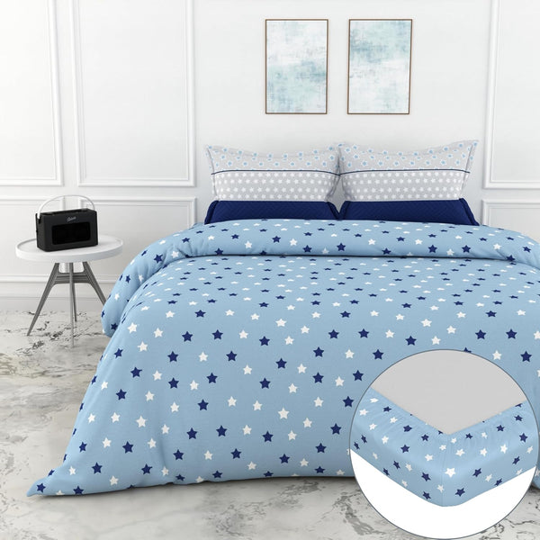 Loreto Cotton Double Fitted Bedsheet | Nile Blue Stars
