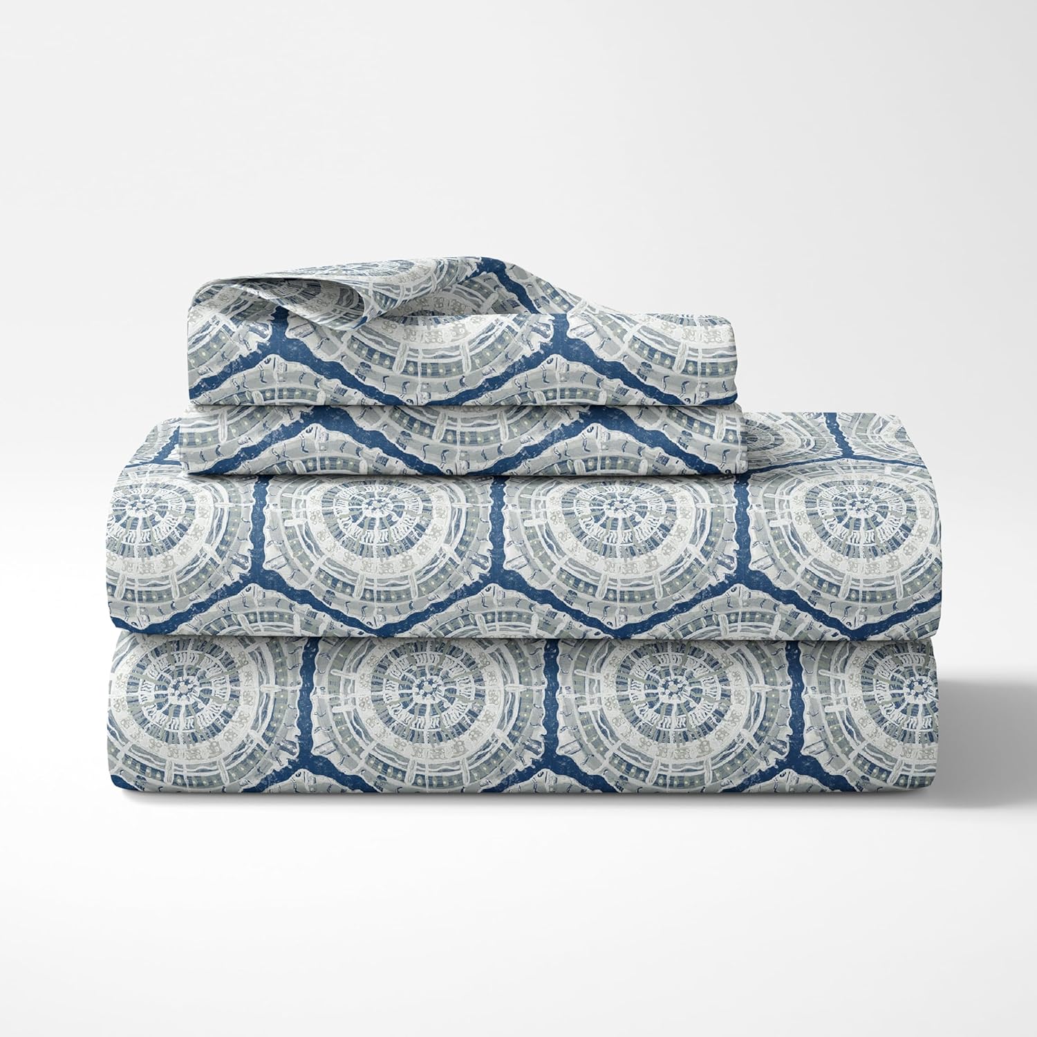 Grey and Blue 100% Cotton Flat King Bedsheet, 144 TC