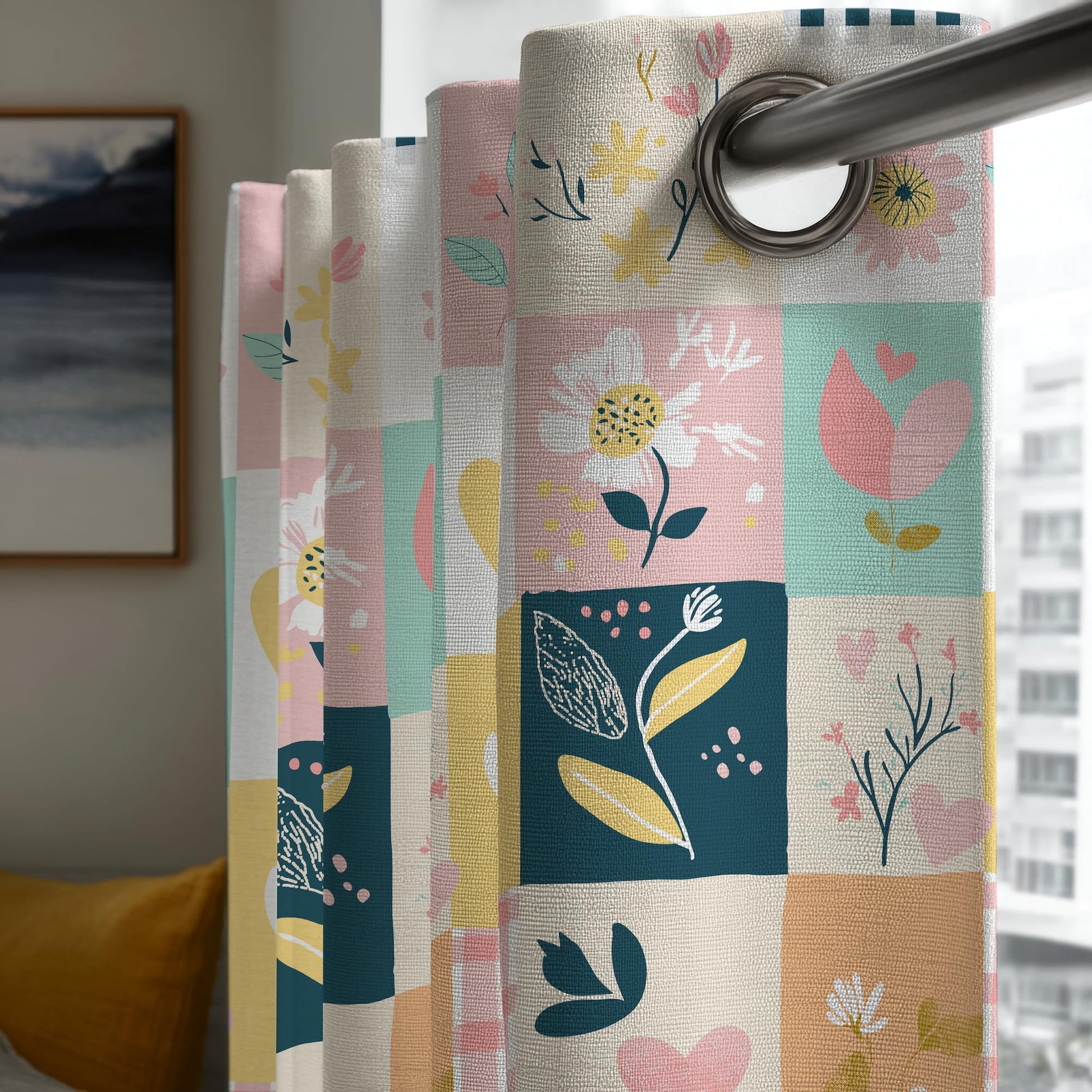 Pastel Garden Window Curtain - Cotton Set of 1 (4 x 5 ft)