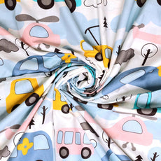 Bubblegum Blue Bus & Banana Yellow Cars 100% Cotton Flat Single Bedsheet, 144 TC