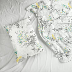 Grey Botanical 100% Pure Cotton Double Bedsheet, 186 TC, 86 x 96 Inches, Soft & Breathable with 2 Pillow Covers