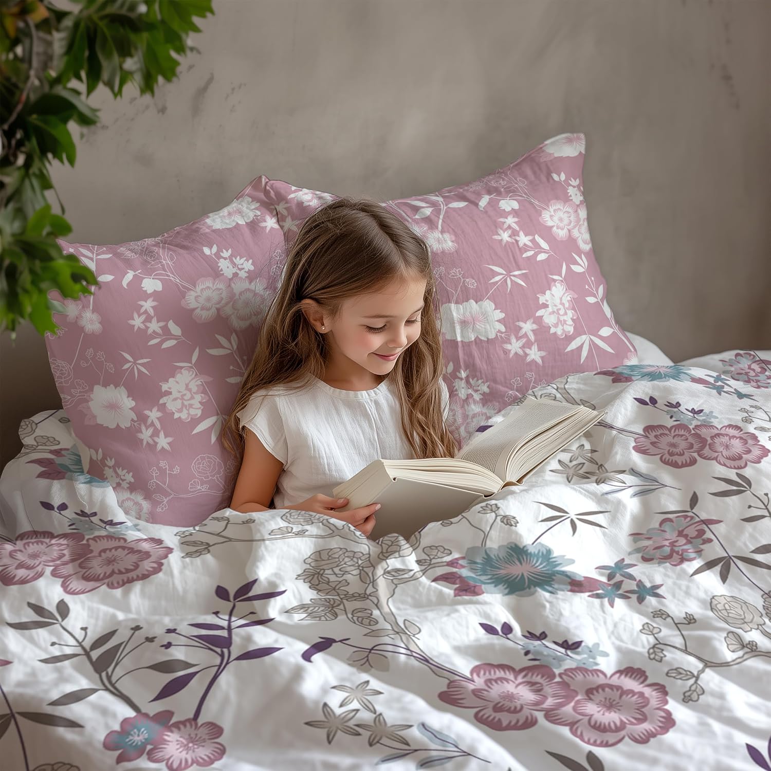 Blush Pink & Teal Blooms Soft & Breathable 100% Cotton Flat Double Bedsheet, 144 TC