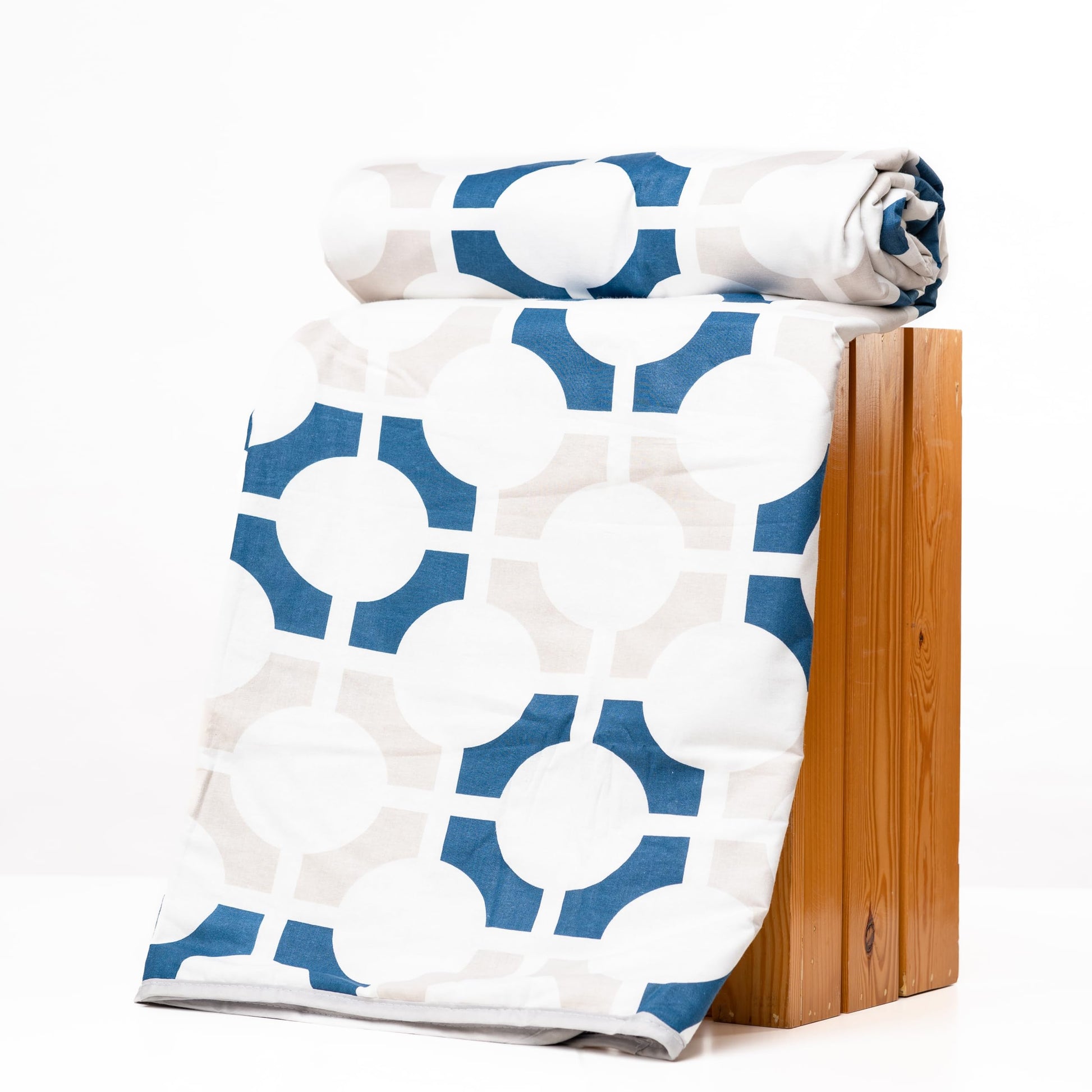 Colonial Blue Matrix 100% Cotton Reversible Single Bed Blanket | Lightweight & Soft AC Dohar | Breathable & Skin-Friendly for All Seasons | 54 x 84 Inches