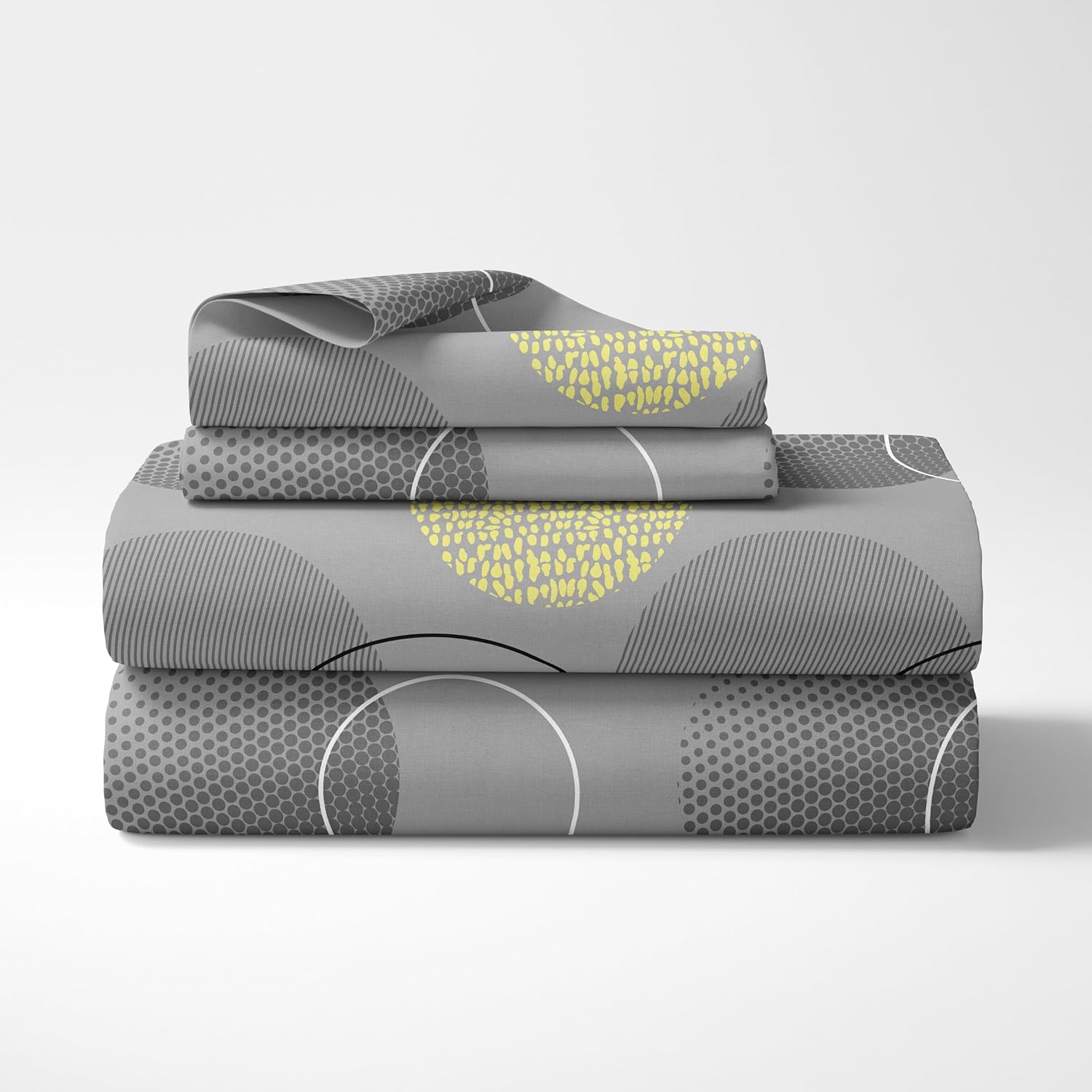 Geometric Grey & Yellow 100% Cotton Flat Double Bedsheet, 144 TC