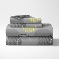 Grey & Yellow Geometric 100% Cotton Flat Double Bedsheet, 144 TC, 88 x 90 Inches