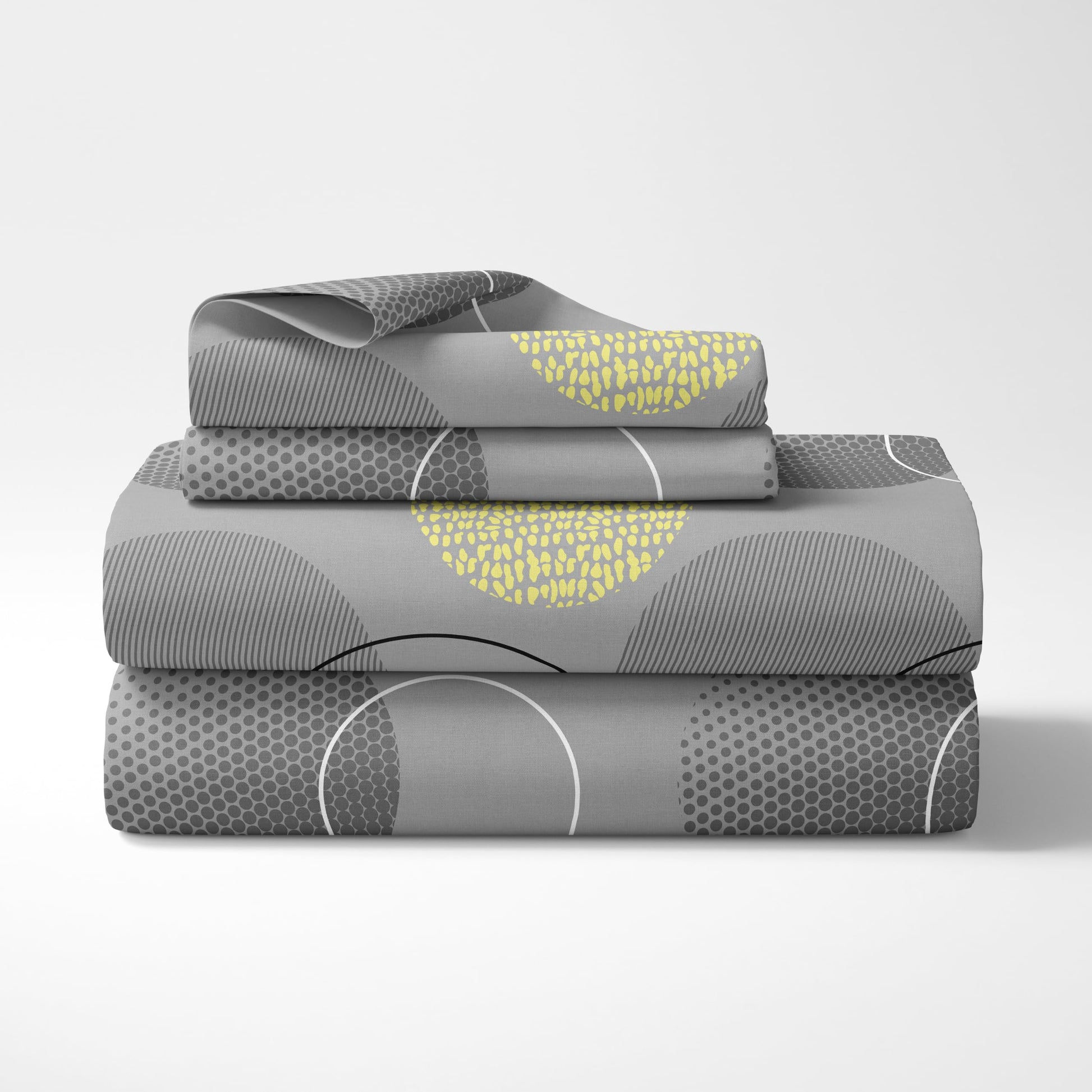 Grey & Yellow Geometric 100% Cotton Flat Double Bedsheet, 144 TC, 88 x 90 Inches