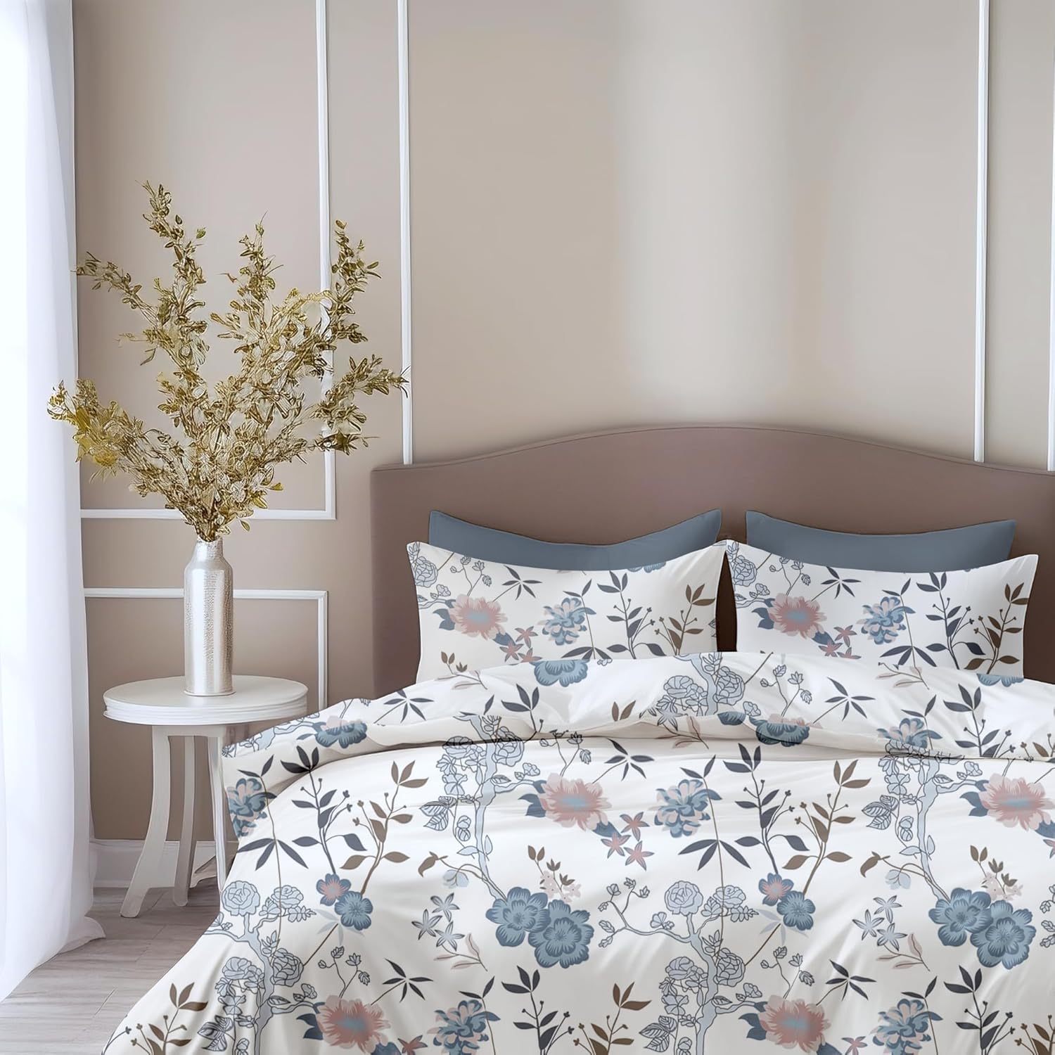 Blush & Blue Meadow Blooms Soft & Breathable 100% Cotton Flat Double Bedsheet, 144 TC