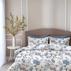 Blush & Blue Meadow Blooms Soft & Breathable 100% Cotton Flat King Bedsheet, 144 TC