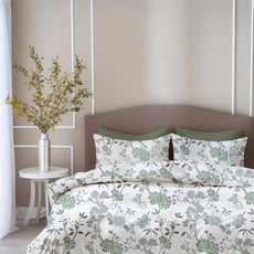 Sage Green & Silver Blooms Soft & Breathable 100% Cotton Flat Double Bedsheet, 144 TC