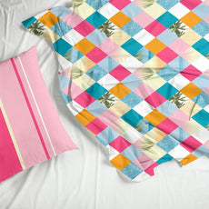 Pink Checkered  100% Cotton Flat Single Bedsheet, 144 TC