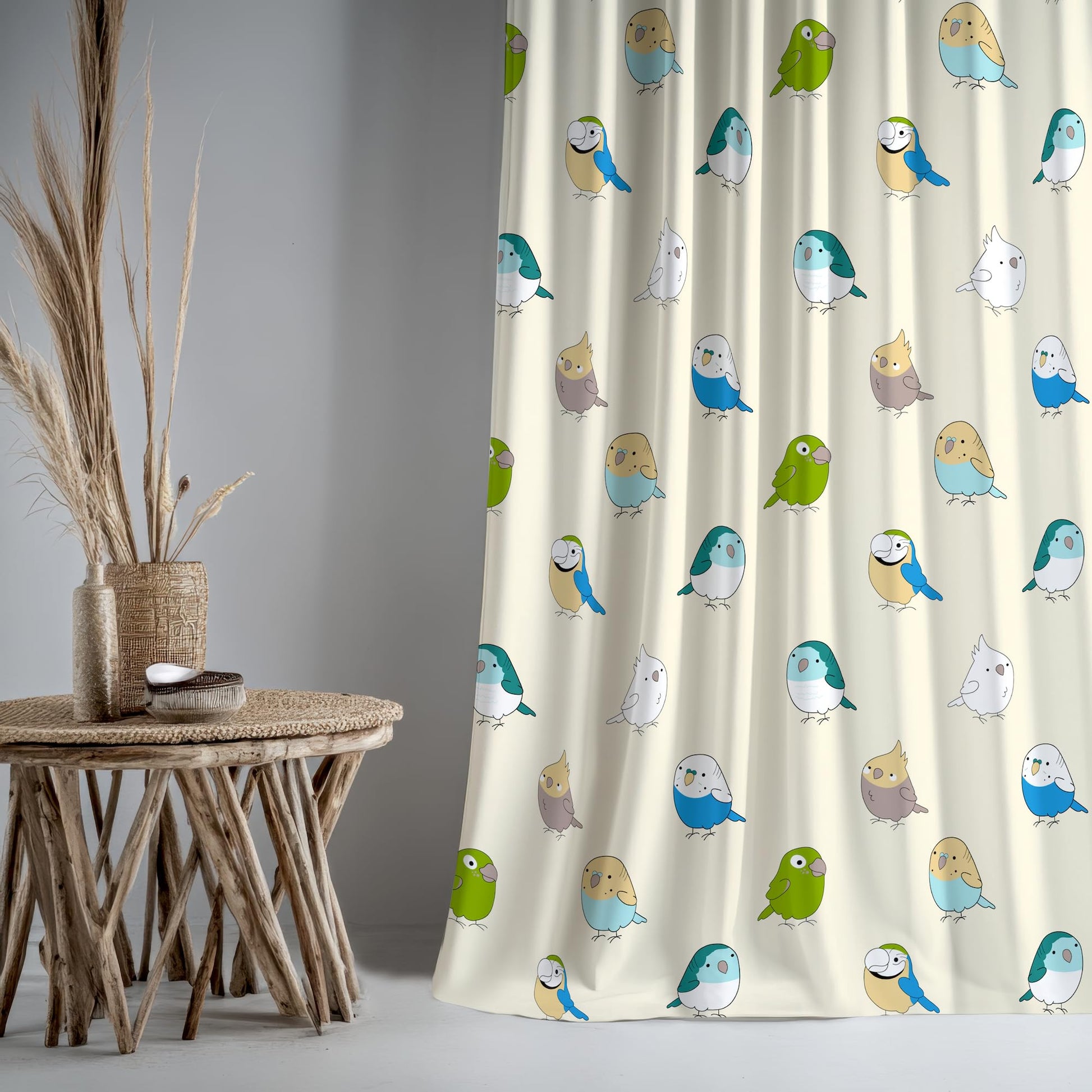 Multicolor Birds Window Curtain - Cotton Set of 1 (4 x 5 ft)