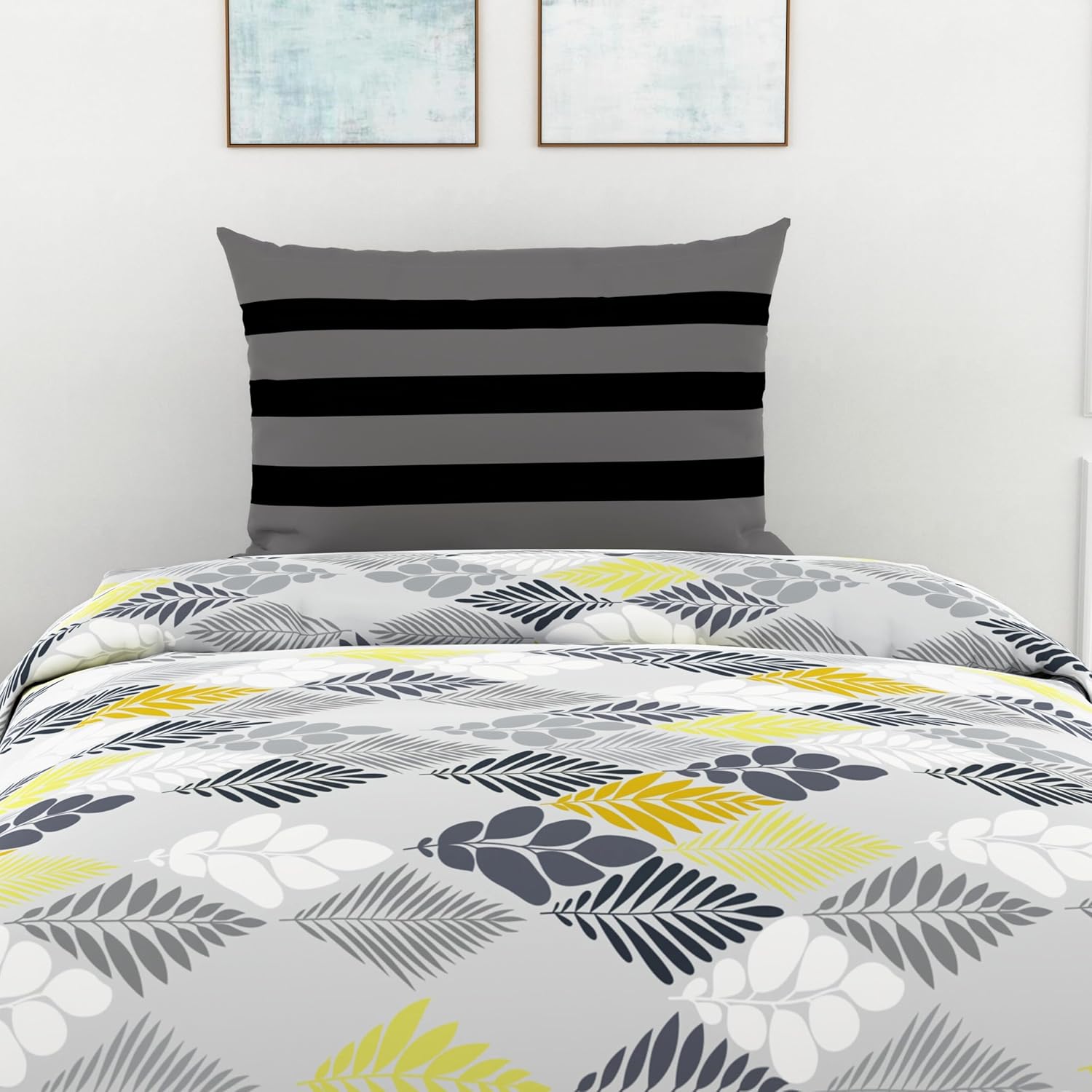 Jadeite Grey and Yellow Floral 100% Cotton Flat Single Bedsheet, 144 TC