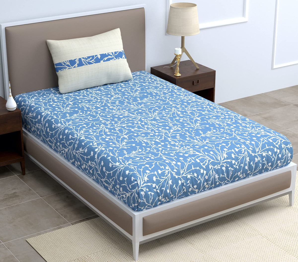 Loreto Botanical Single Bedsheet | 180 TC | 100% Cotton - main product image
