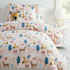 Pastel Pink Baby Animals 100% Cotton Flat Double Bedsheet for Kids, 144 TC