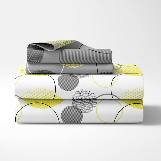 White & Lemon Yellow 100% Cotton Flat King Bedsheet, 144 TC