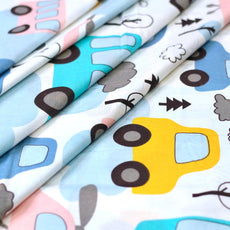 Bubblegum Blue Bus & Banana Yellow Cars 100% Cotton King Fitted Bedsheet, 144 TC