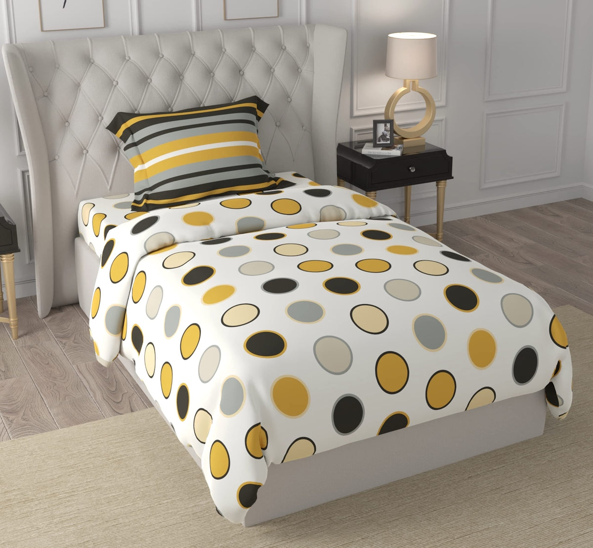 Loreto Yellow & Grey Single Bedsheet | 144 TC | 100% Cotton - main product image