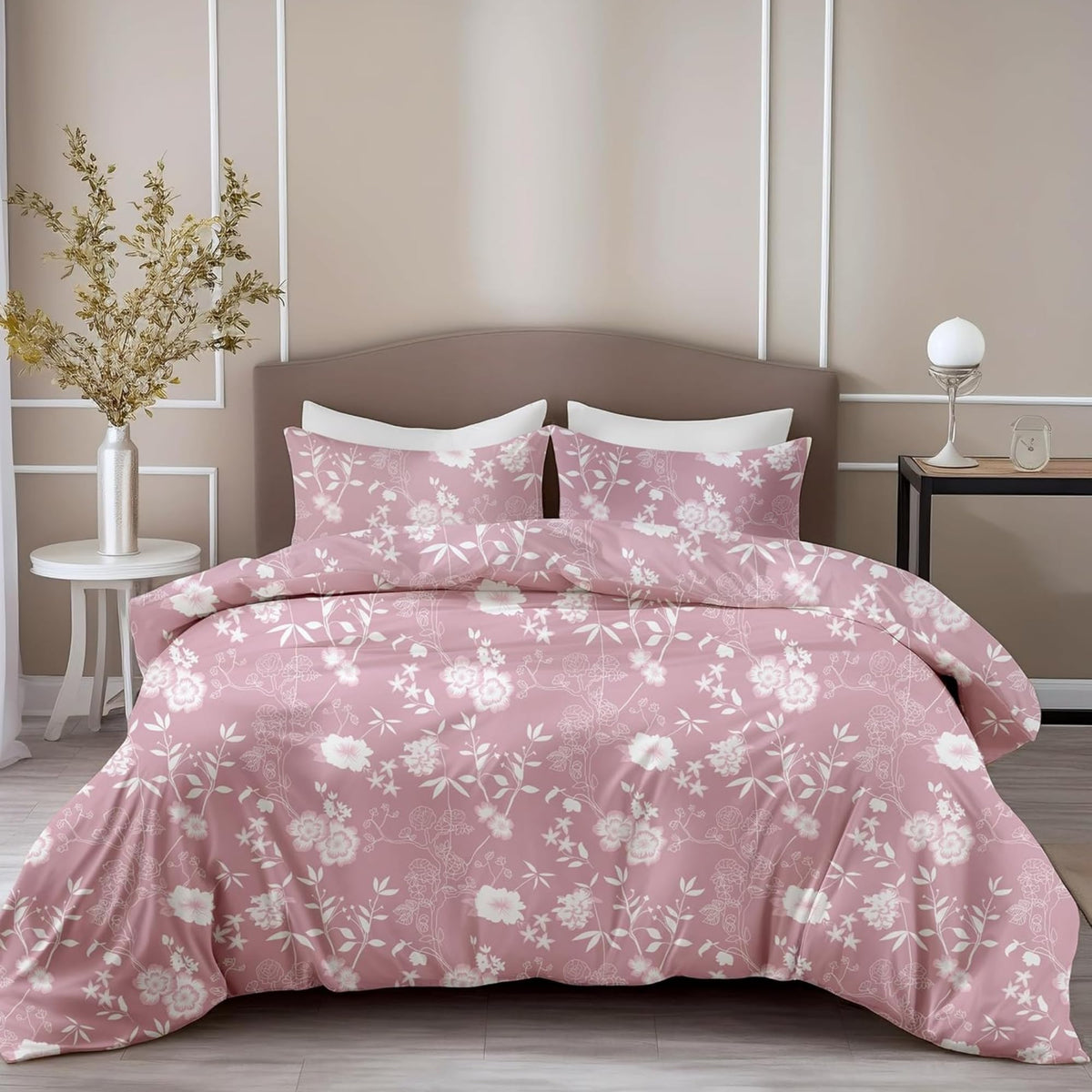Loreto Cotton King Bedsheet | Blush Pink Vine Blooms Soft & Breathable