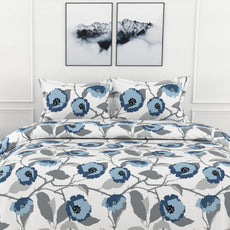 Blue & Grey Bloom 100% Pure Cotton Double Bedsheet, 186 TC, 90 x 108 Inches, Soft & Breathable with 2 Pillow Covers