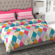 Pinky White Checkered 100% Cotton Flat Double Bedsheet, 144 TC